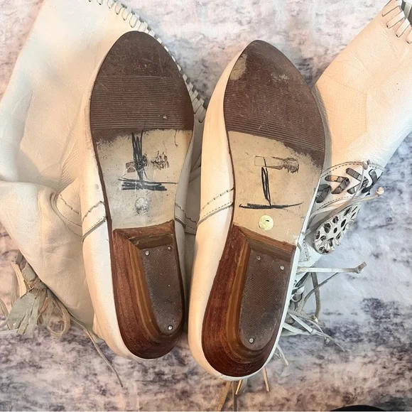 Vintage White Leather Fringe Cowboy Boot Paola Fellicce Size 9.5 - Picture 5 of 8